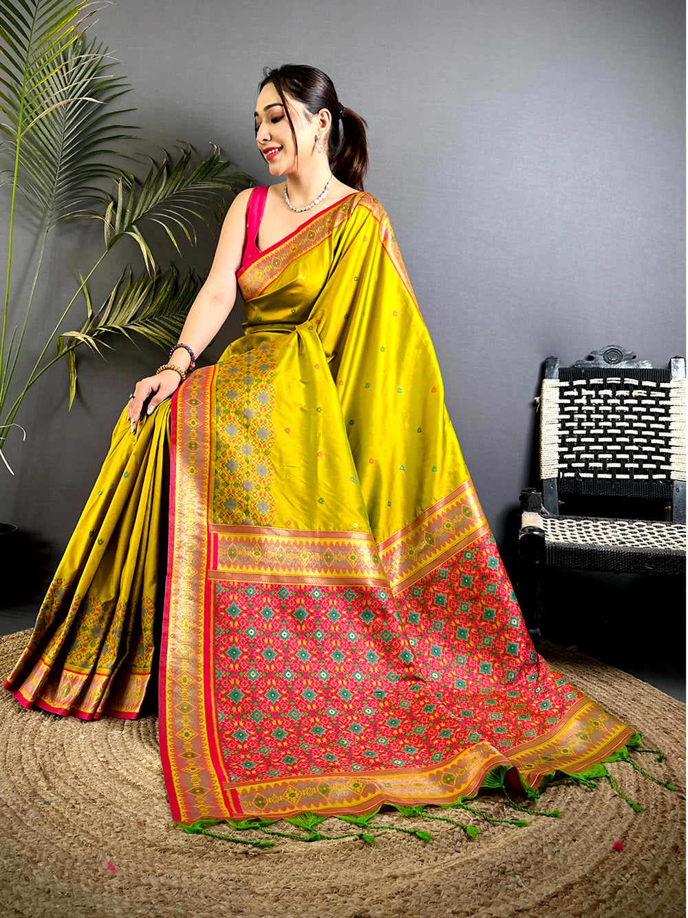 Green Double Ikat Soft Silk Saree