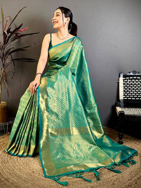 Radiant Teal Kanjivaram Zari Silk Saree
