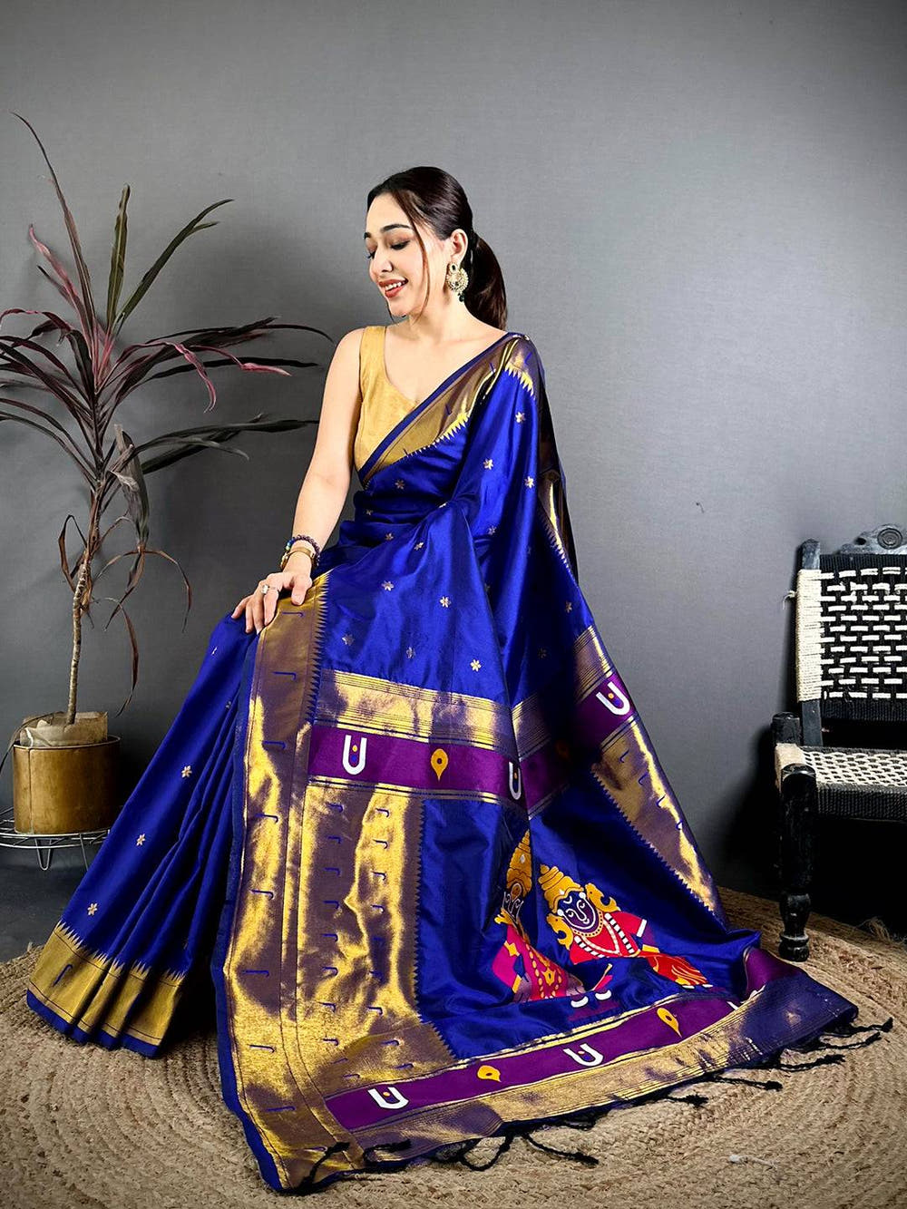Royal Blue Gold Zari Soft Silk Saree