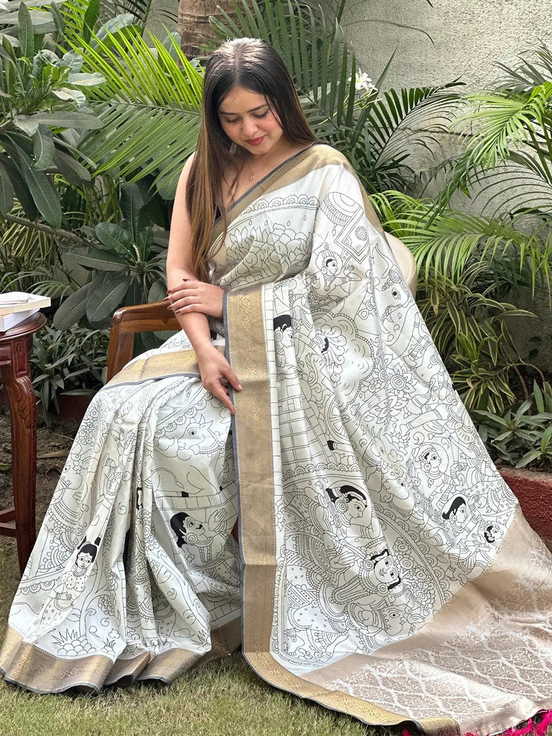 Beautiful Kalamkari saree with artistic block print patterns