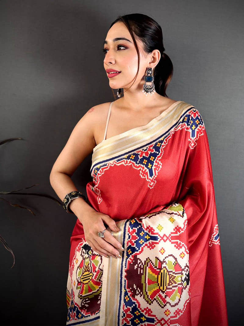 Red Patola Border Kanchi Silk Saree