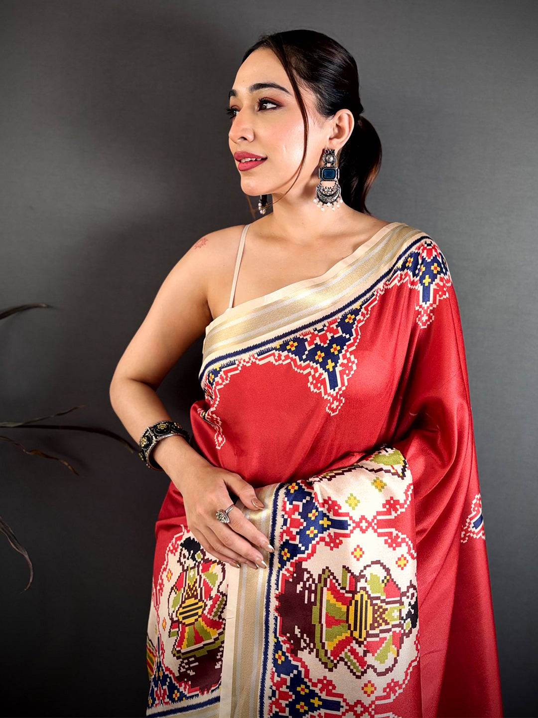 Red Patola Print Soft Kanchi Silk Saree
