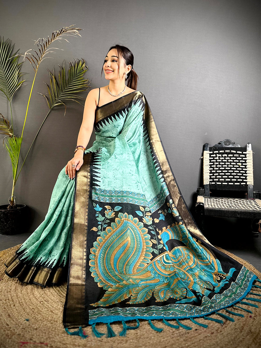 Graceful Kalamkari Dola Silk Saree