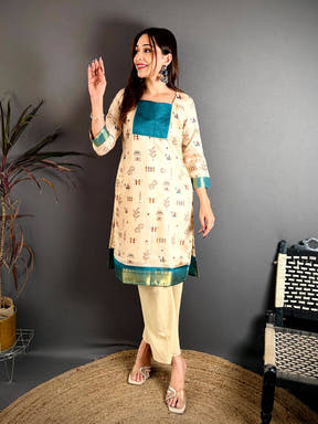 Classic Square Neck Dola Silk Kurti