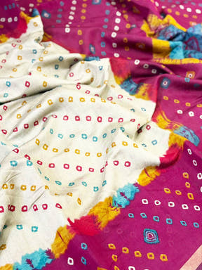 Pink Mul Cotton Bandhej Print Saree