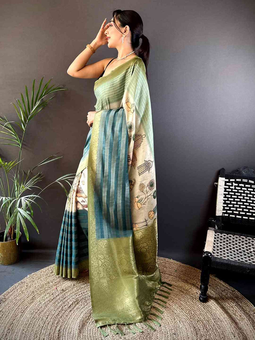 Pastel Green Soft Crepe Silk Digital Ombre Saree