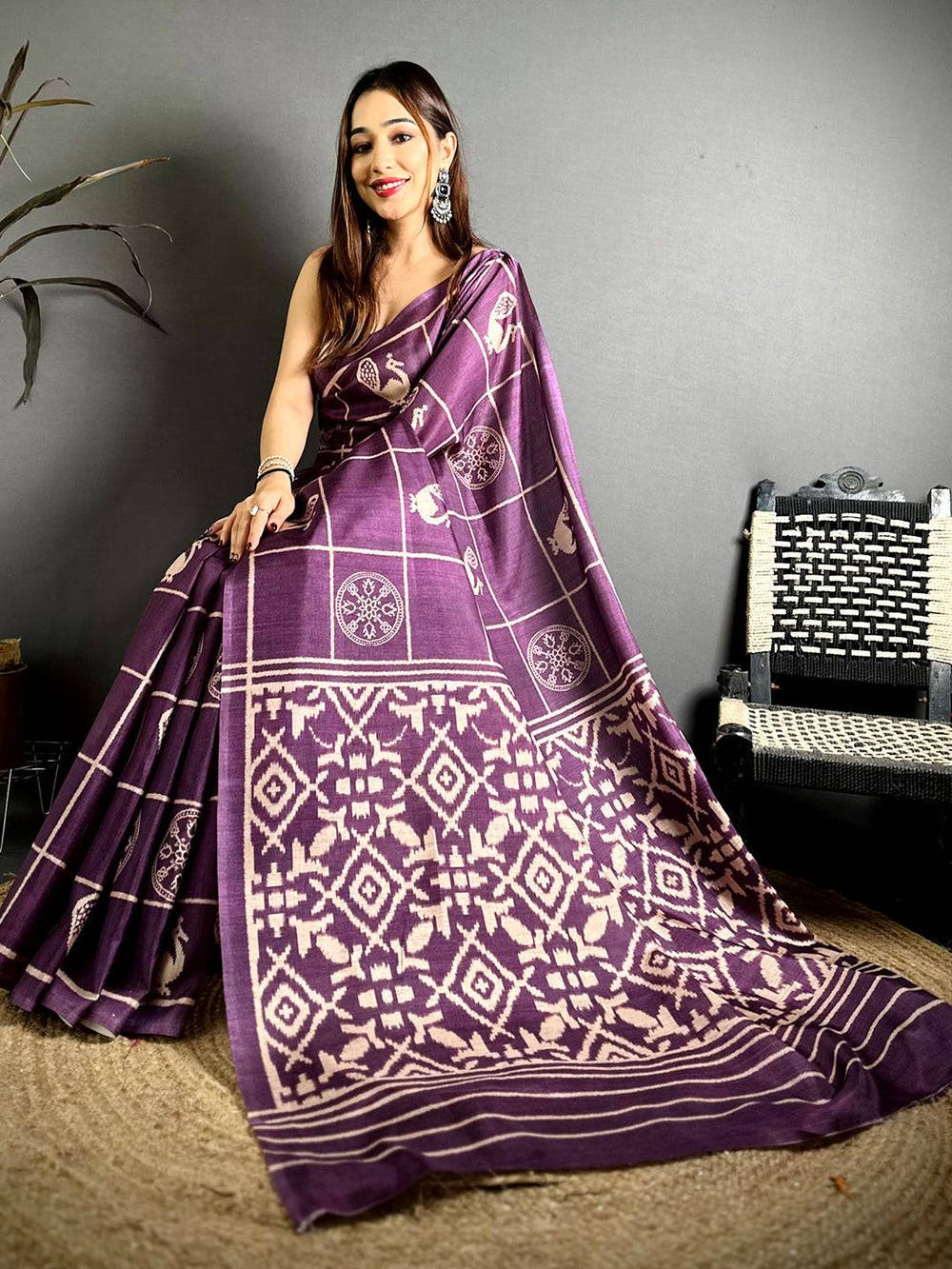 Classic Ikkat Motif Tussar Saree