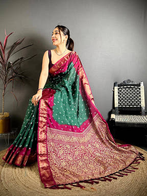Green Bandhej Printed Dola Silk Saree