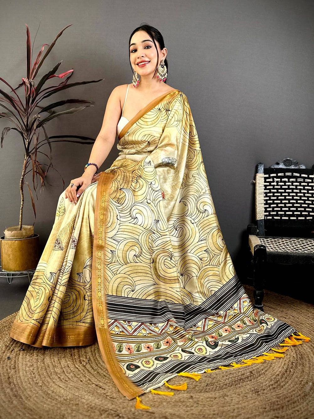 Classic Freehand Kalamkari Silk Saree