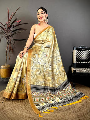 Classic Freehand Kalamkari Silk Saree