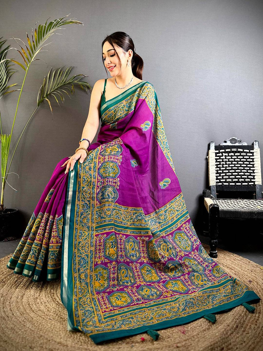 Magenta Kalamkari Pashmina Cotton Saree


