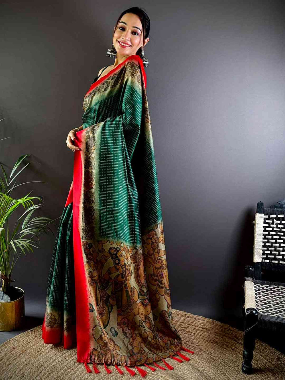 Green Soft Silk Kalamkari Pallu Saree