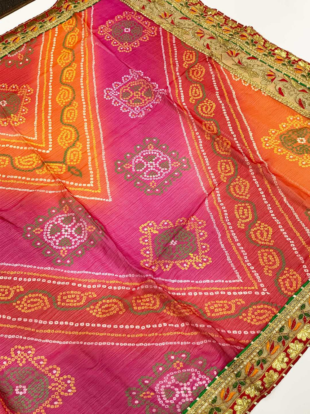 Exclusive Bandhej Foil Chiffon Saree