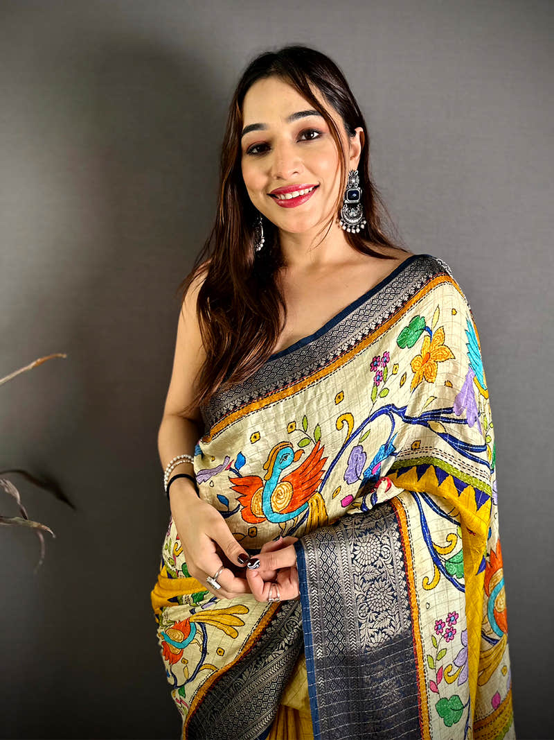 Graceful Pure Viscose Dola Check Saree