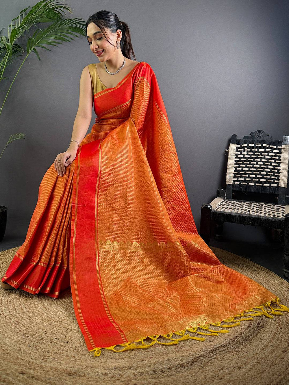 Radiant Orange Soft Silk Saree