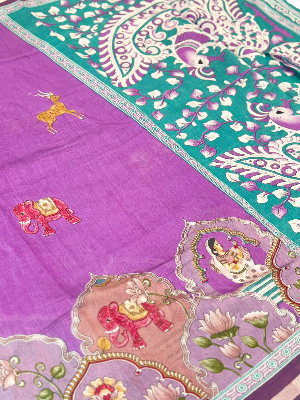 Purple Mul Kalamkari Printed Saree