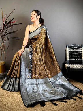 Heritage Brown Gold Zari Kanjivaram Saree
