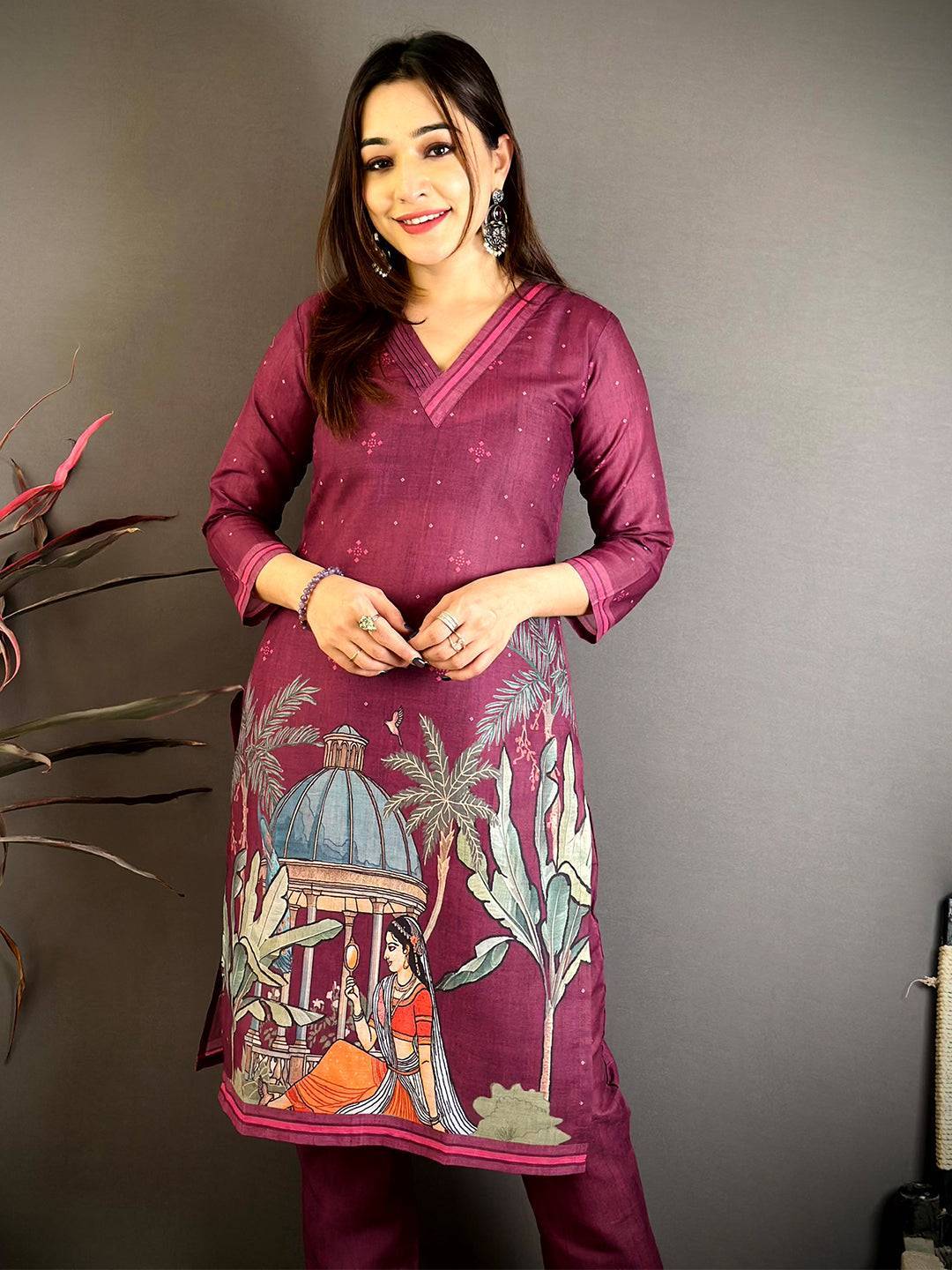 Classic Mughal Print Cotton V Collar Kurti