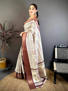Elegant Fine Madhubani Print Silk Saree