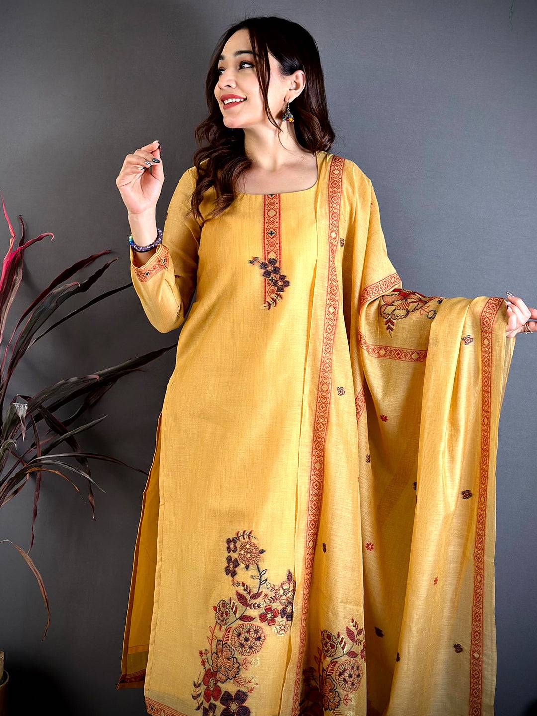 Classic Mustard Mul Cotton Floral Dress