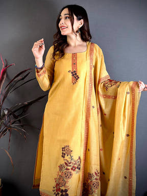 Classic Mustard Mul Cotton Floral Dress