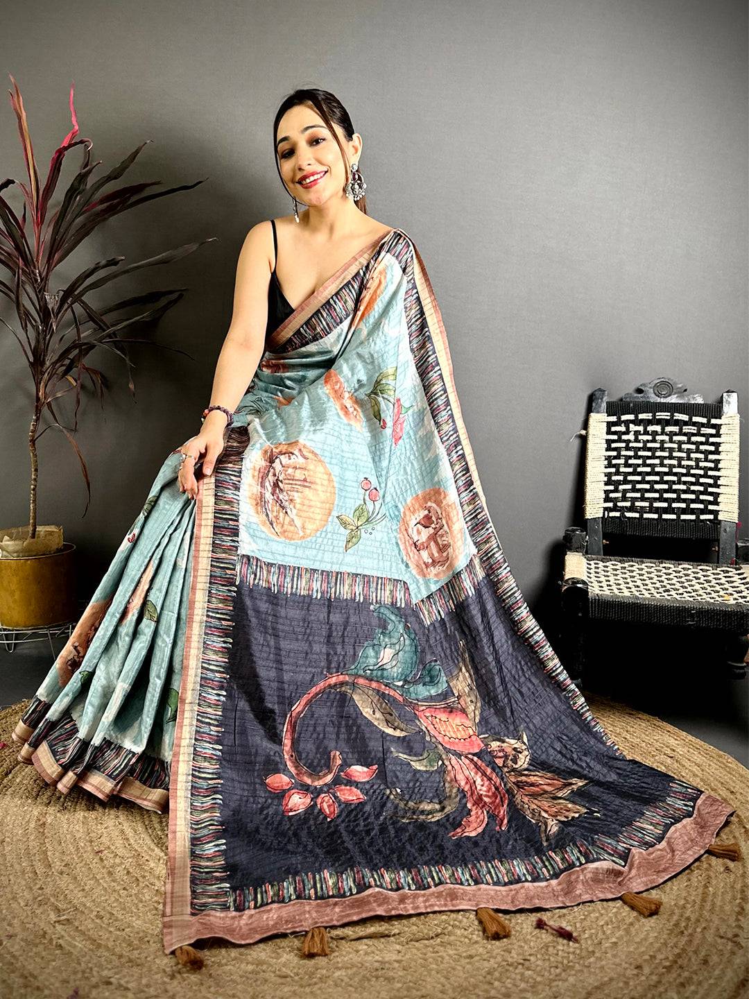 Tradition Soft Tussar Kalamkari Saree