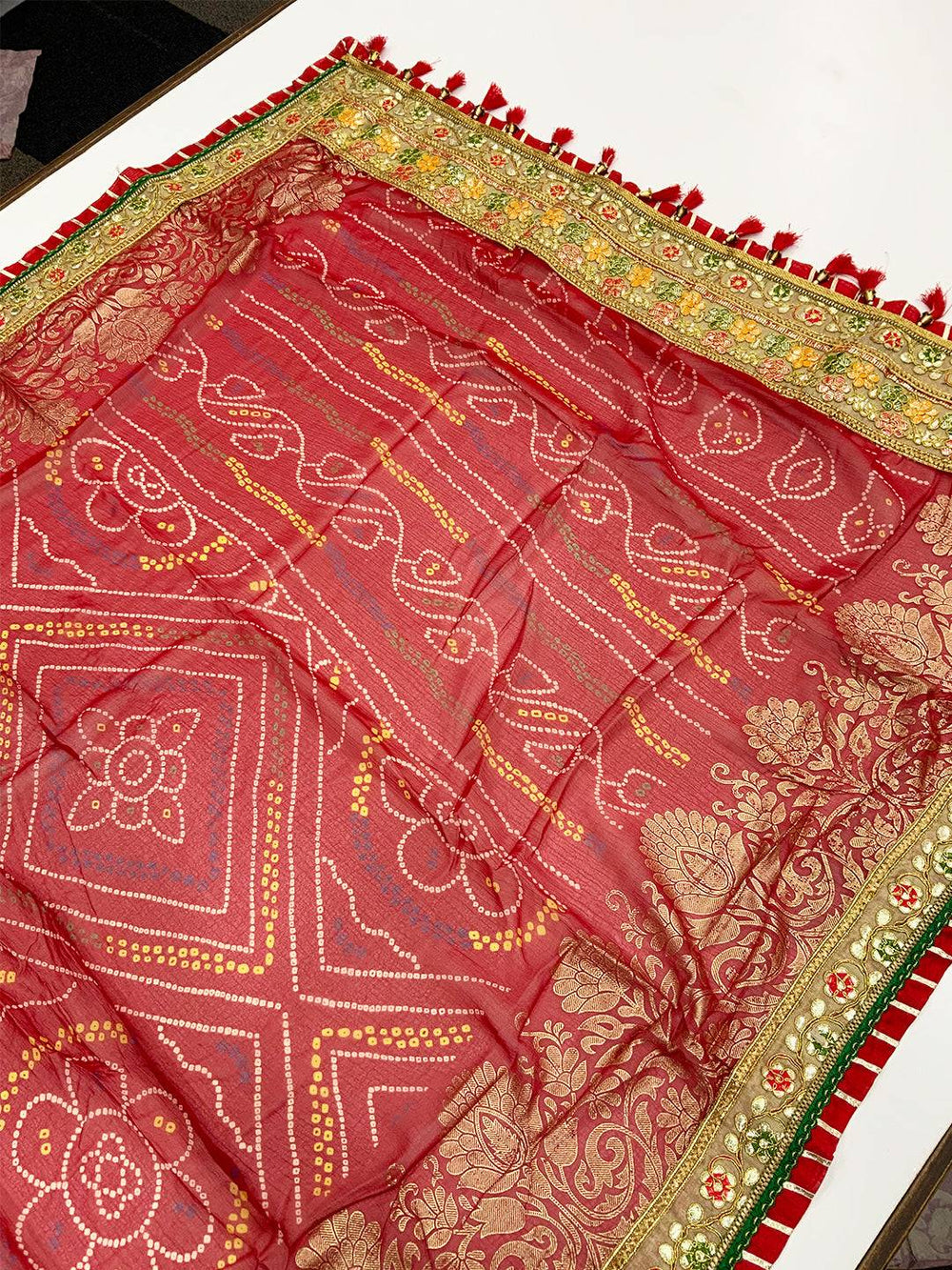 Ethnic Foil Work Chinnon Chiffon Saree