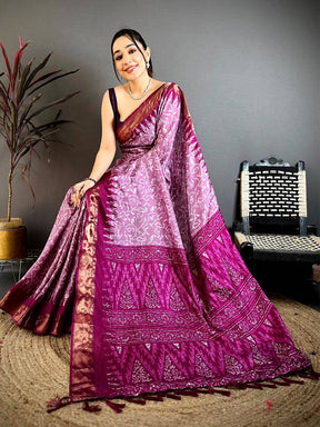 Magenta Pearl Ikkat Dola Silk Saree