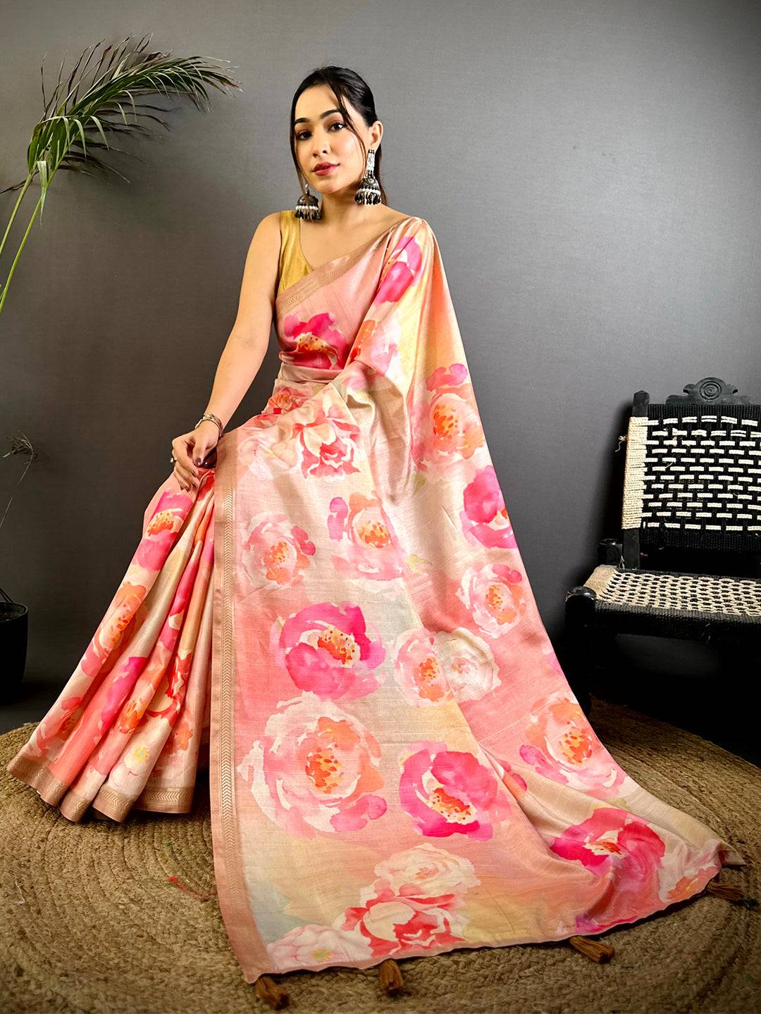 Classic Pink Soft Tussar Ghicha Saree