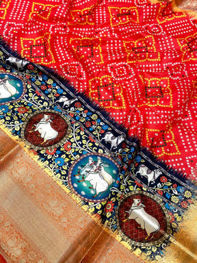 Red Bandhej Printed Banarasi Saree