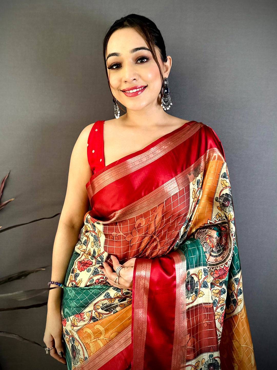 Multi Soft Silk Gadwal Kalamkari Saree