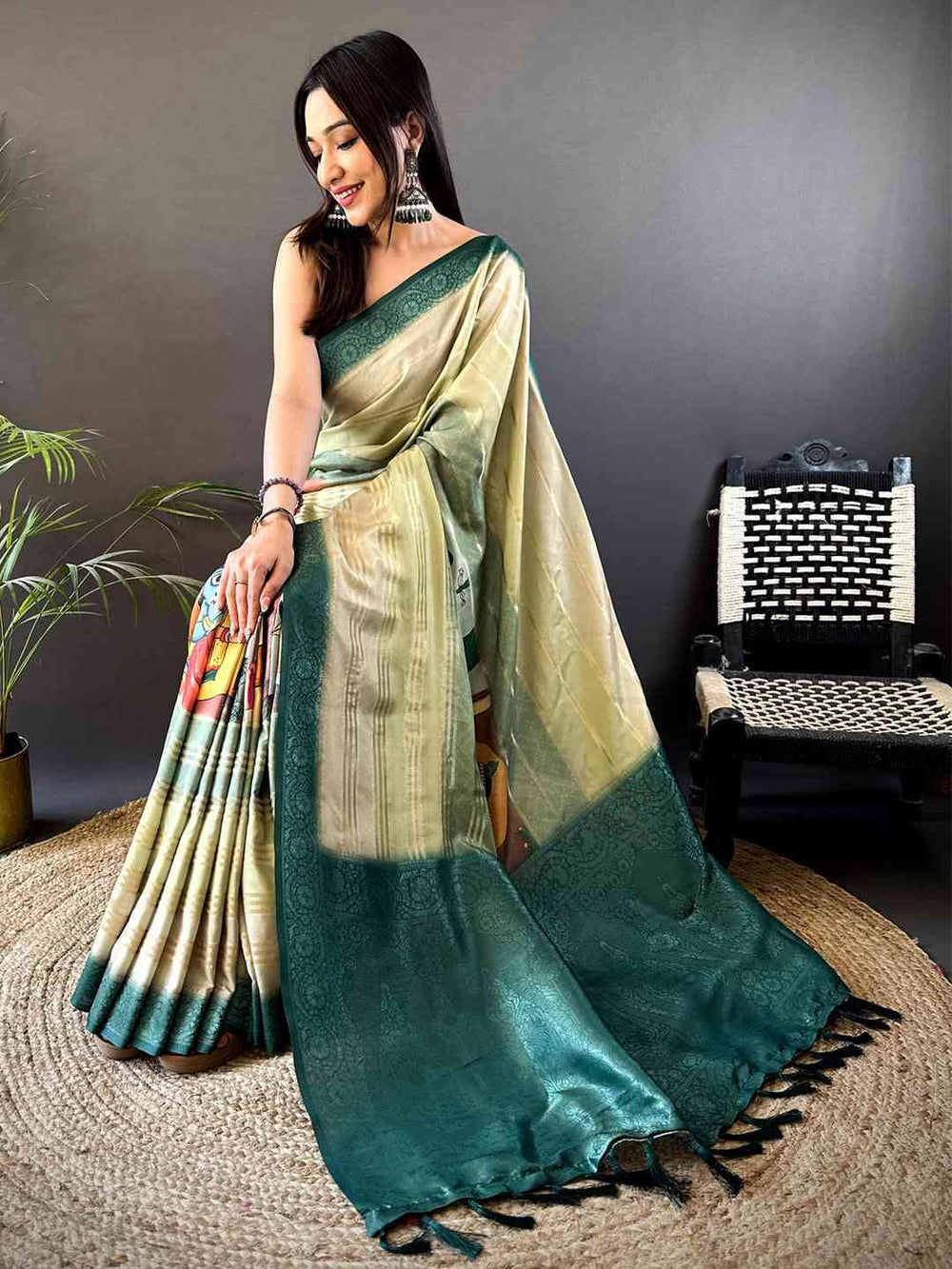 Green Crepe Silk Floral Saree