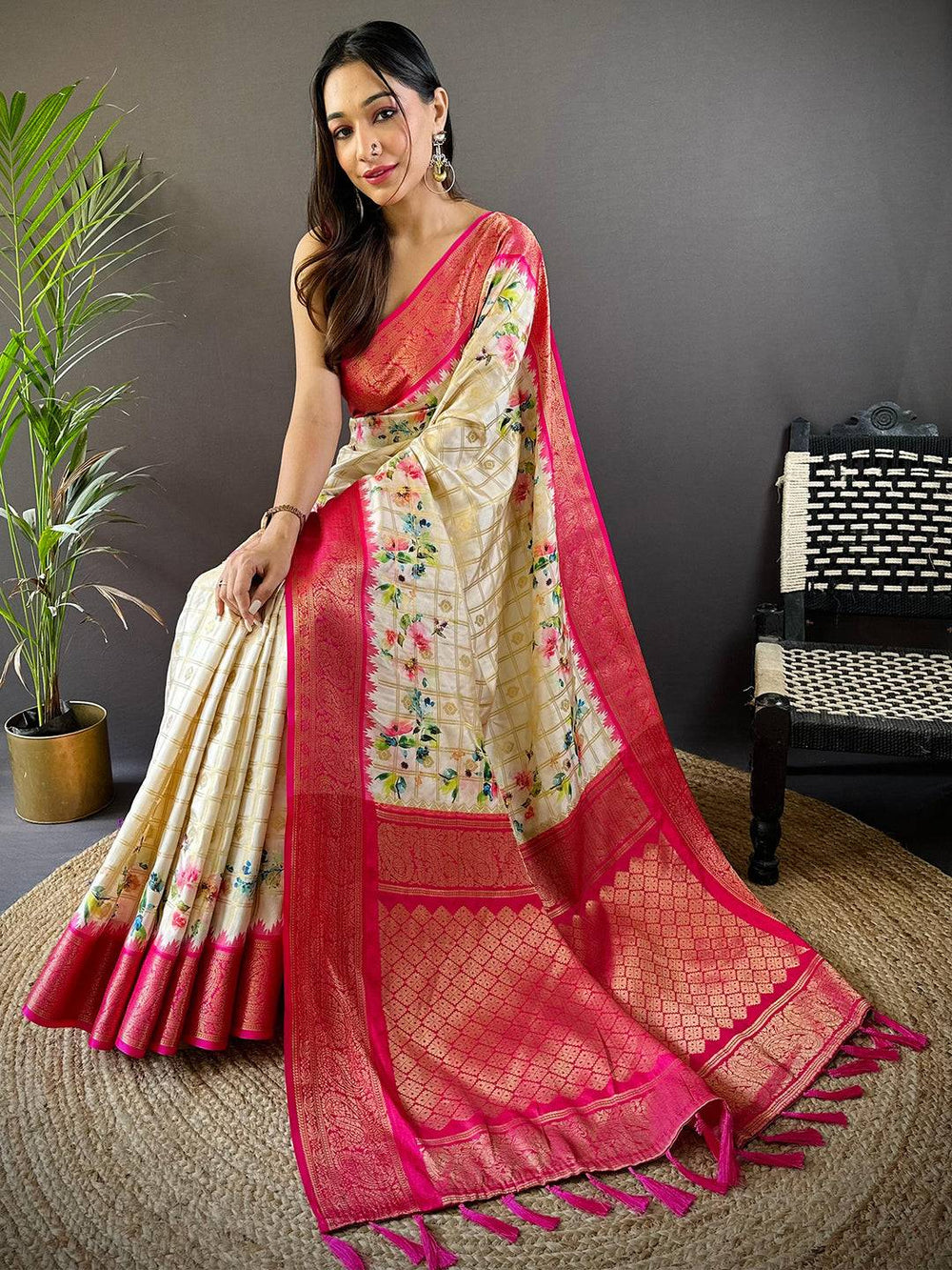 Pink Kovai Rettapet Border Digital Print Saree