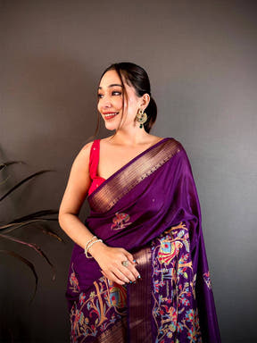 Dark Purple Shade Printed Dola Silk Saree

