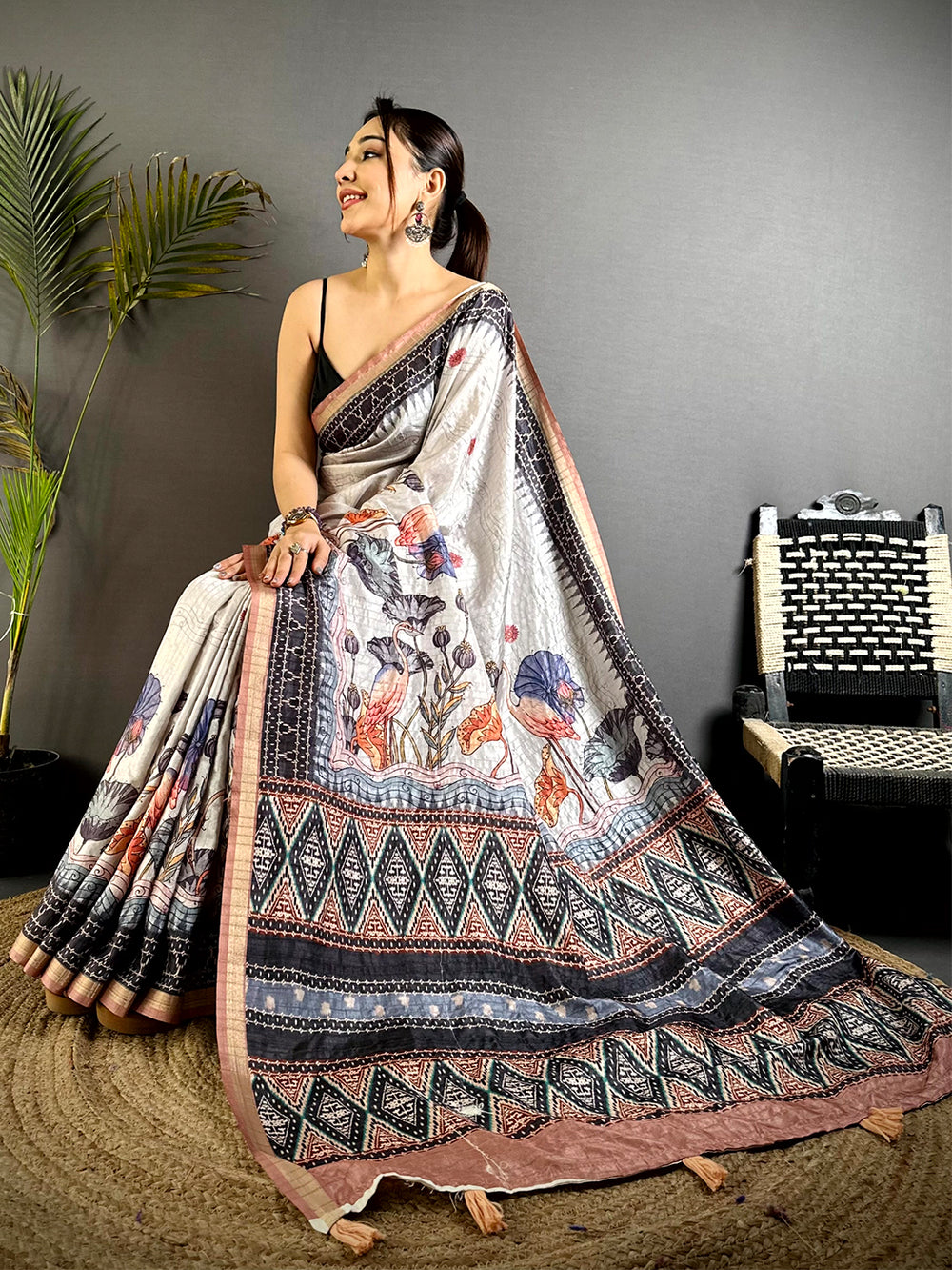 Heritage Slub Ghicha Ikkat Saree