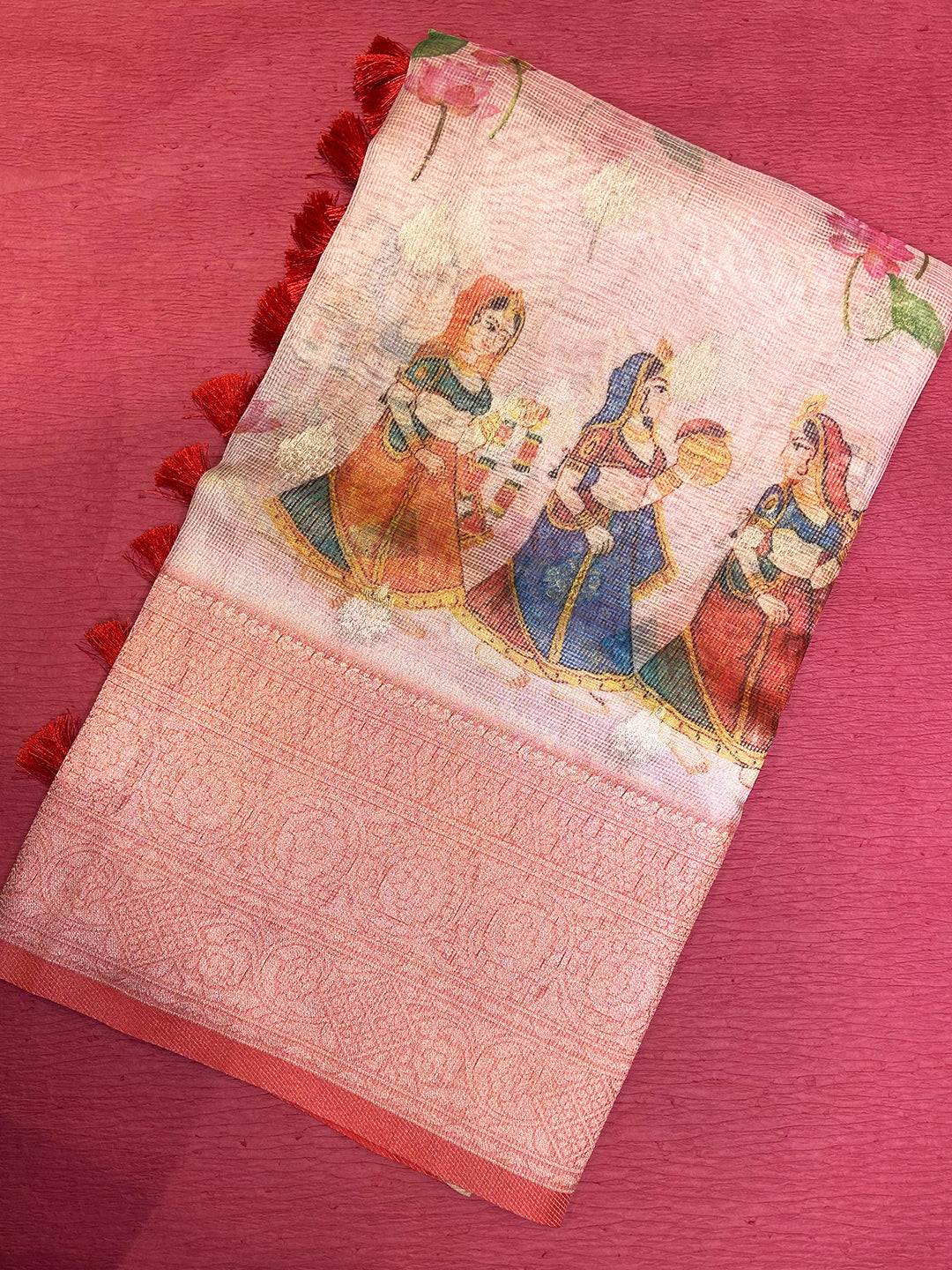 Zari Touch Pichwai Kalamkari Pink Saree