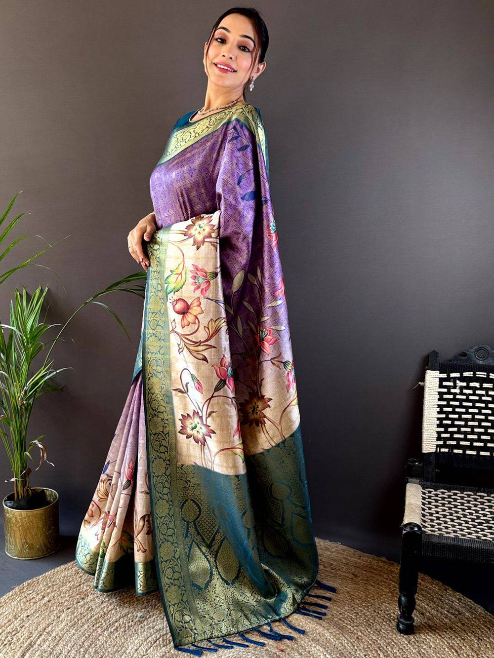 Purple Ombre Floral Digital Print Saree