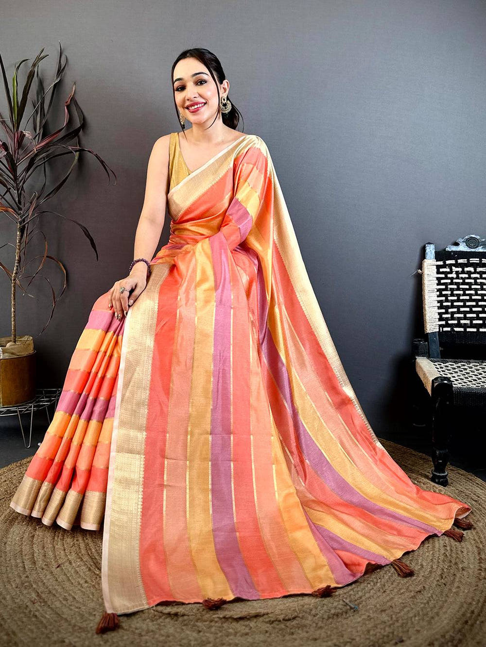 Royal Tussar Rainbow Digital Print Saree
