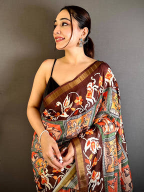 Opulent Ghicha Tussar Pen Kalamkari Saree