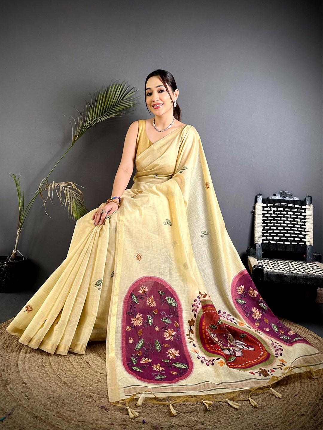 Regal Pichwai Resham Work Linen Saree