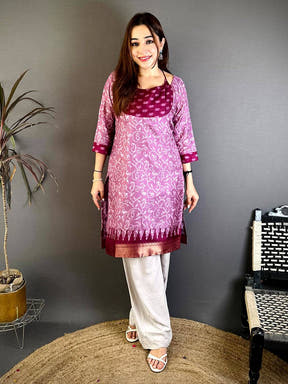 Soft Dola Silk Round Dori Neck Kurti