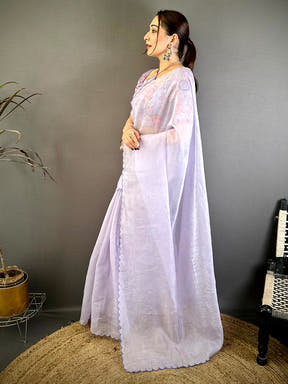 Allen Crush Resham Embroidery Cutwork Saree