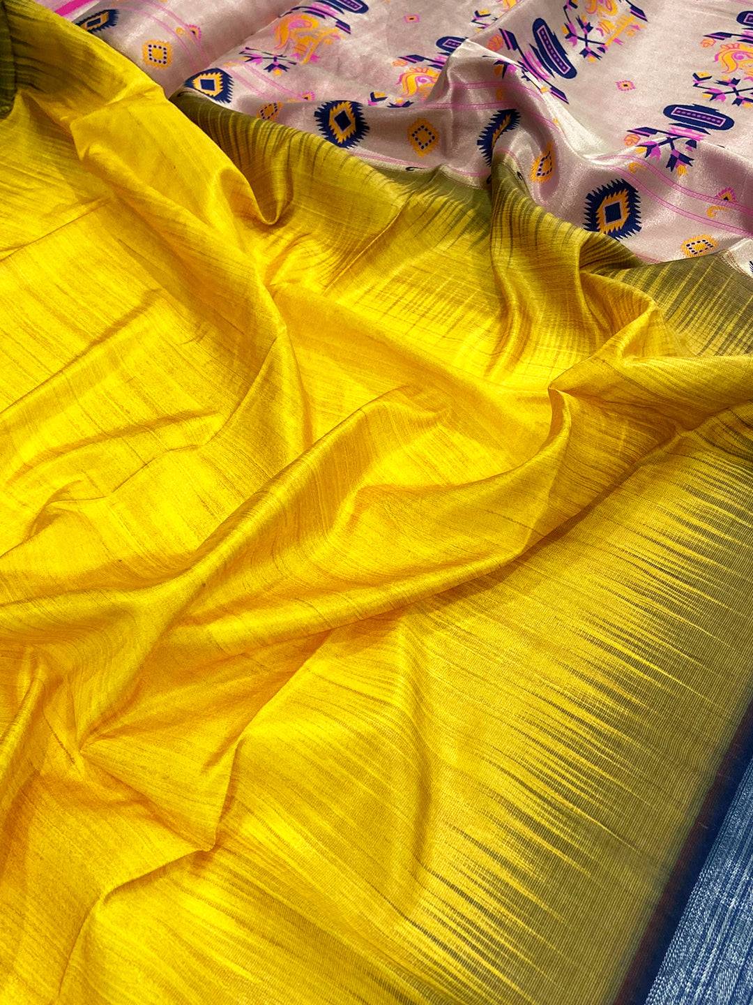Mustard Geometric Floral Pallu Saree