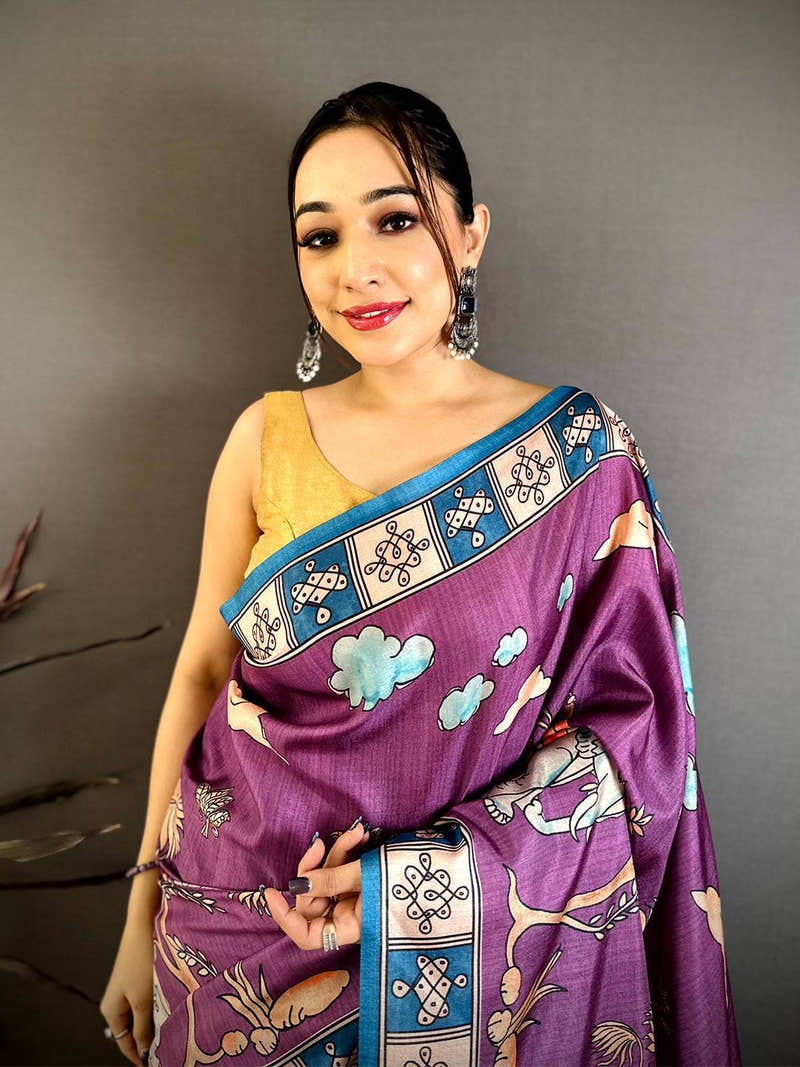 Wine Elegance Kalamkari Tussar Saree
