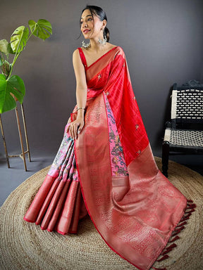 Blush Pink Charry Satin Floral Saree
