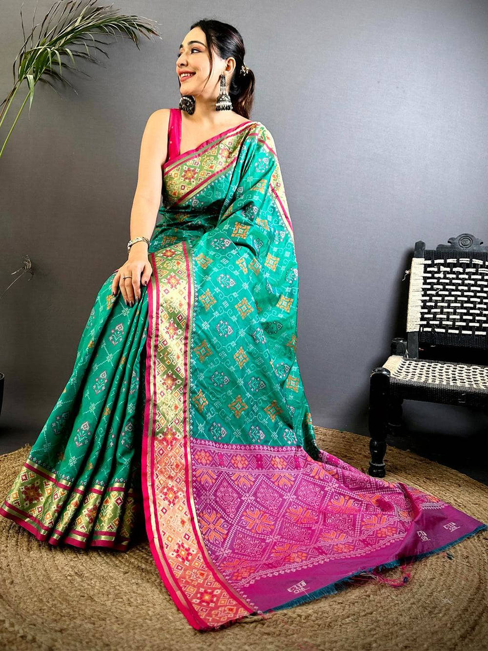 Royal Sky Pochampally Patola Soft Silk Saree


