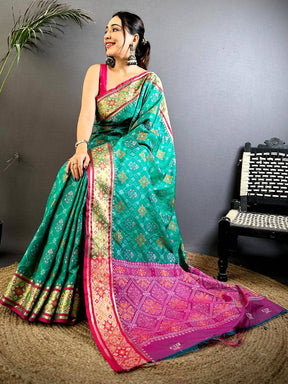Royal Sky Pochampally Patola Soft Silk Saree


