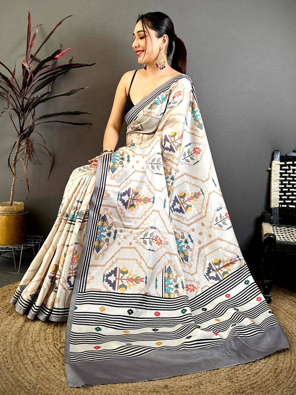 Radiance Kalamkari Geometric Tussar Saree