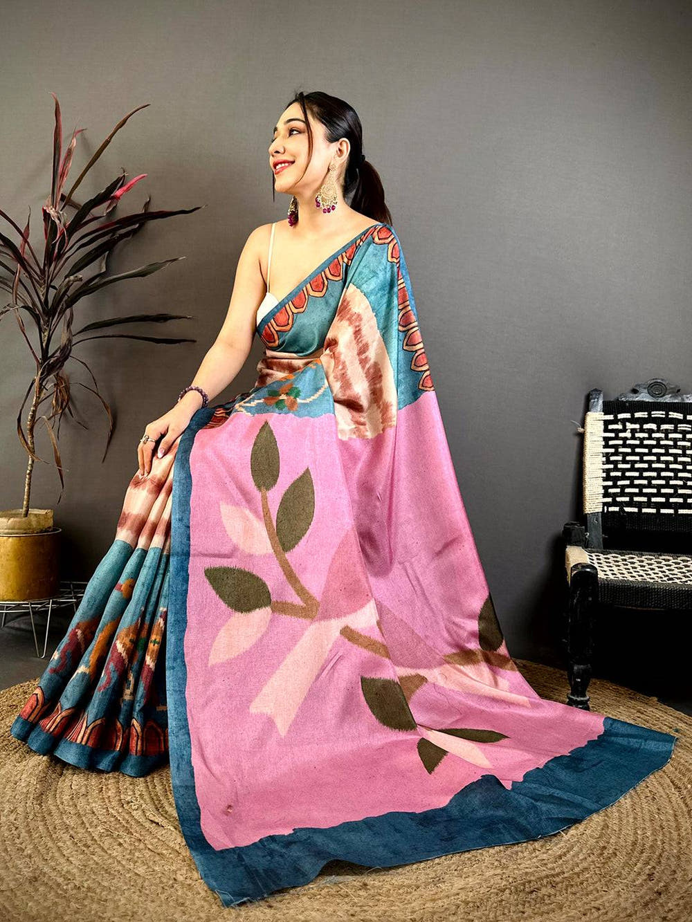 Opulent Ikkat Kalamkari Tussar Saree