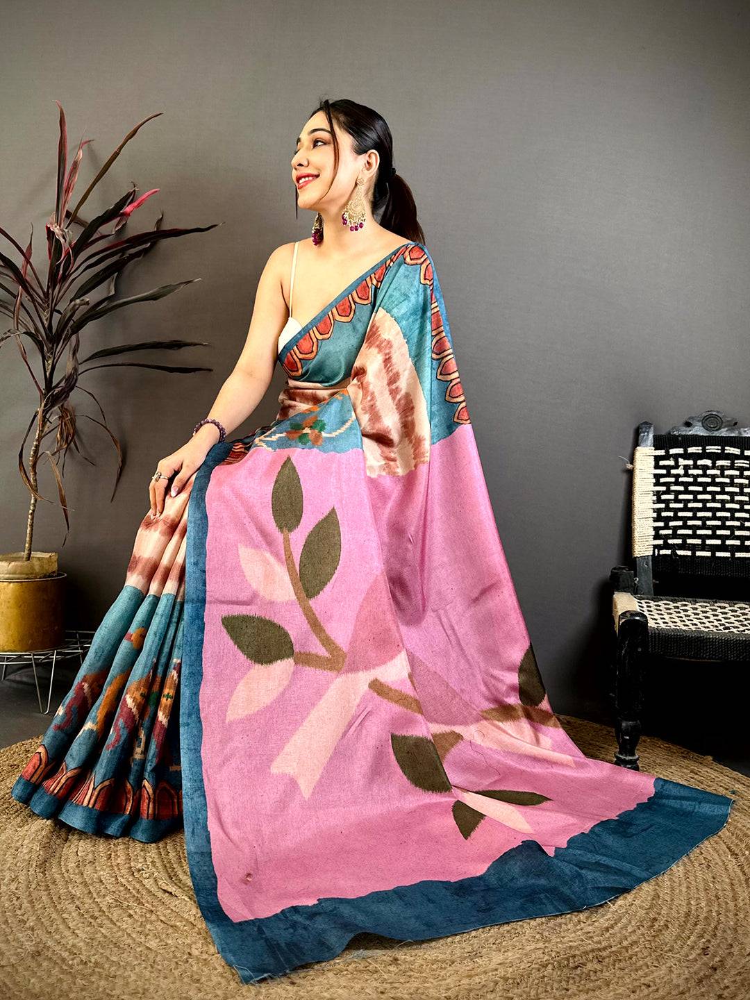 Opulent Ikkat Kalamkari Tussar Saree